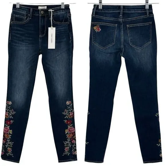 NWT Driftwood Jackie Floral Embroidered Slim Fit High Rise Jeans Sz 24 Bohemian